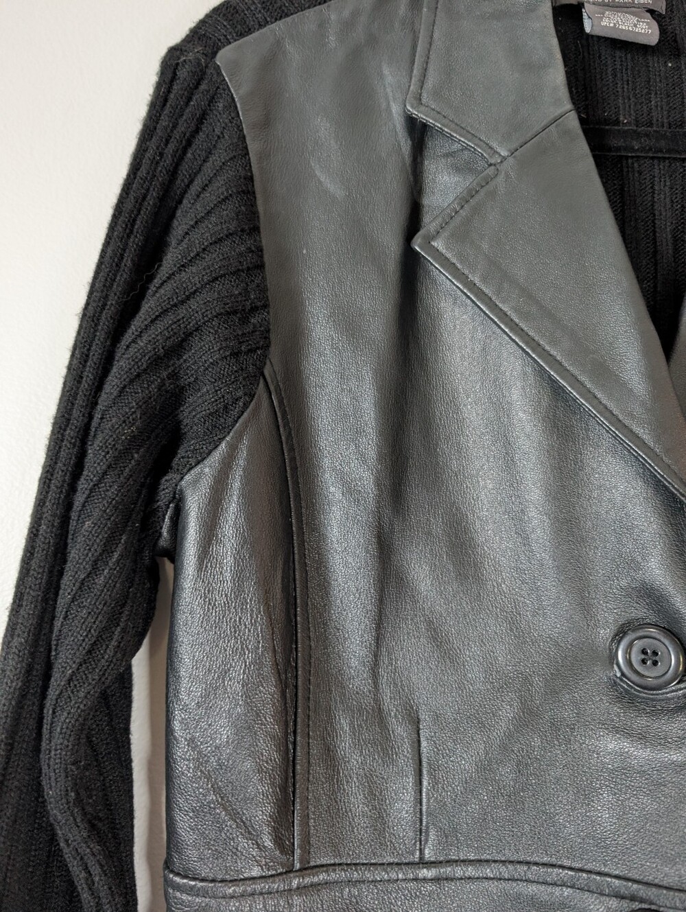 Vintage George Black Leather Blazer with Knit Sleeves Y2K - Picture 5 of 6